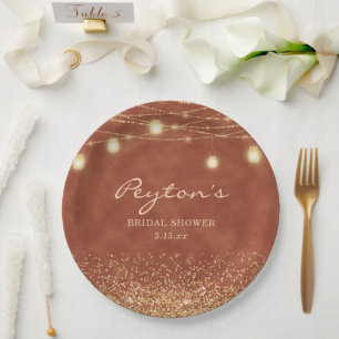 Terracotta Gold Glitter String Light Bridal Shower Paper Plate