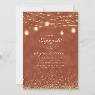 Terracotta Gold Glitter String Lights Engagement  Invitation