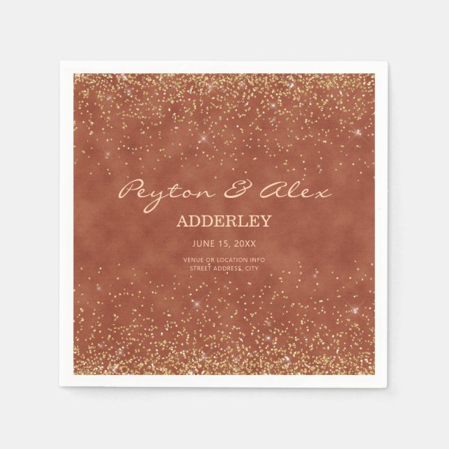 Terracotta Gold Glitter Wedding Reception   Napkin (Front)