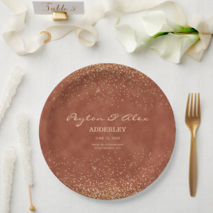 Terracotta Gold Glitter Wedding Reception  Paper Plate