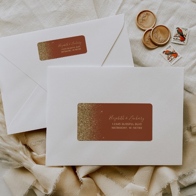 Terracotta Gold Glitter Wedding Return Address (Creator Uploaded)