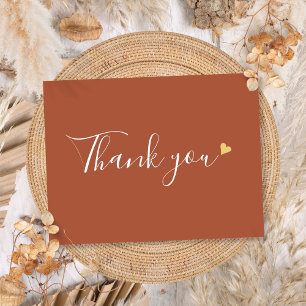 Terracotta Gold Heart Script Business Thank You Postcard