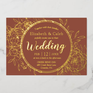 Terracotta & Gold Peony Modern Toile Wedding