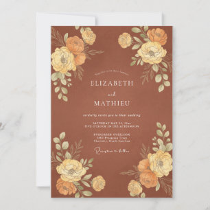 Terracotta Gold Ranunculus Eucalyptus Wedding Invitation