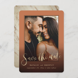 Terracotta Gold Script & Marble Photo Overlay Save The Date