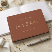 Terracotta Gold Script Modern Photo Wedding