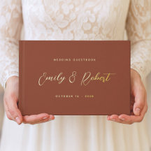 Terracotta Gold Script Modern Photo Wedding
