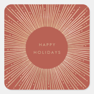 Terracotta & Gold sunburst frame art deco Holidays Square Sticker