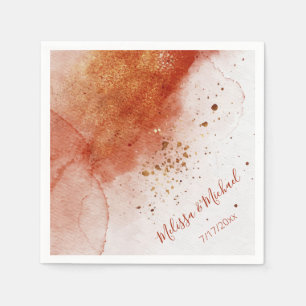 Terracotta Gold Watercolor   Custom Wedding Napkin