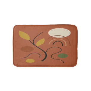 Terracotta Golden Leaves Contemporary Design Bath Mat