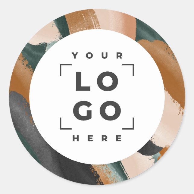 Terracotta, green abstract painted minimal modern classic round sticker (Front)
