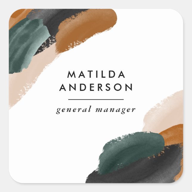 Terracotta, green abstract painted minimal modern  square sticker (Front)