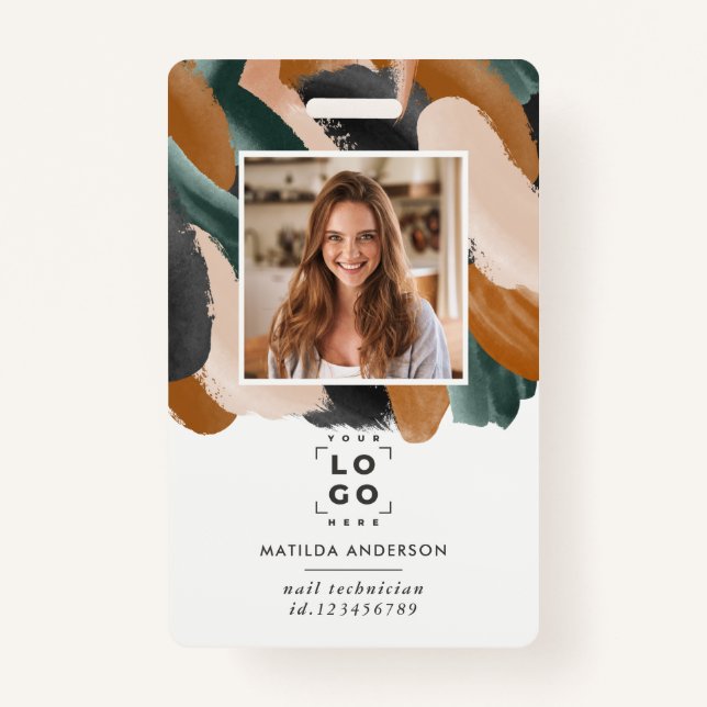 Terracotta green modern minimal photo abstract badge (Front)