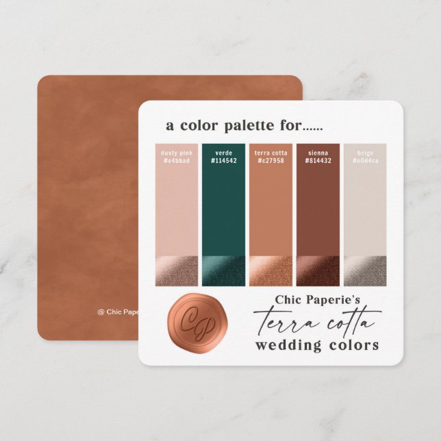 Terracotta Green Rustic Wedding Color Palette Card (Front/Back)