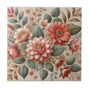 Terracotta Green Watercolor Floral Elegant Decor Tile