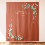 Terracotta Greenery Bridal Shower Photo Backdrop Tapestry<br><div class="desc">Featuring delicate watercolor greenery leaves on a terracotta background,  this chic bridal shower photo booth backdrop can be personalized with the bride's name and special date. Designed by Thisisnotme©</div>