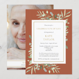 Terracotta Greenery Celebration of Life Photo Invitation