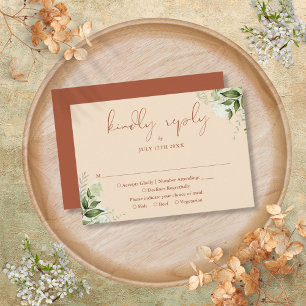 Terracotta Greenery Elegant Script Wedding  RSVP Card