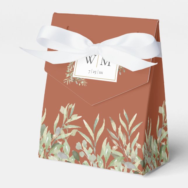 Terracotta Greenery Foliage Monogram Wedding Favor Box (Front Side)