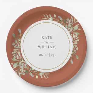 Terracotta Greenery Foliage Wedding Paper Plate