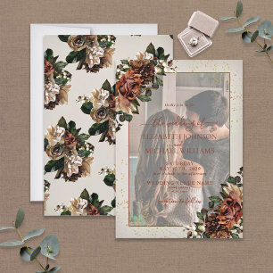 Terracotta Greenery Vellum Overlay Photo Wedding Invitation