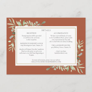 Terracotta Greenery Wedding Details Information Enclosure Card