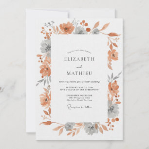 Terracotta Grey Leafy Wedding Invitation