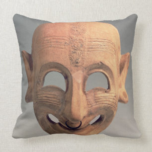 Terracotta grinning mask from San Sperate, 6th-5th Throw Pillow