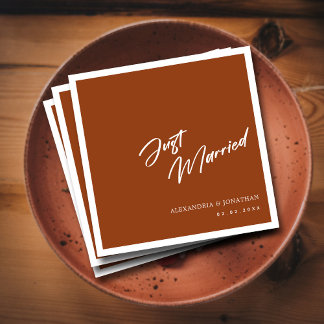 Terracotta Handwritten Just Married Napkin