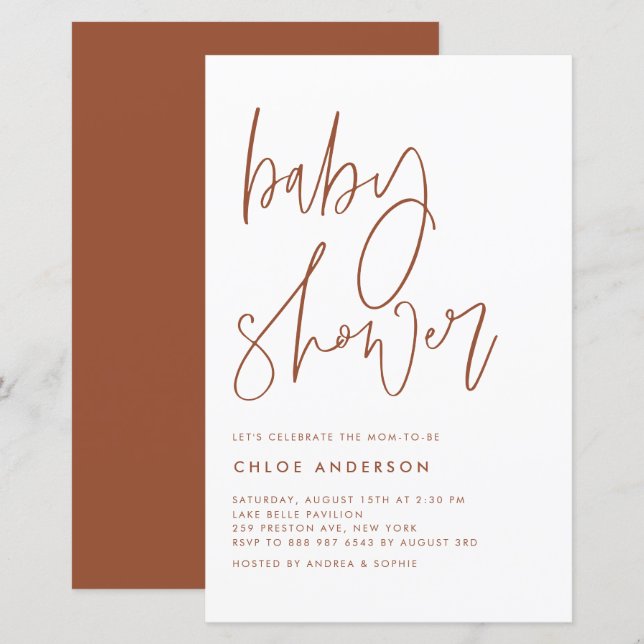 Terracotta Handwritten Script Baby Shower Invite (Front/Back)