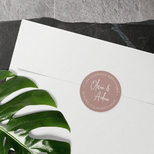 Terracotta Handwritten Wedding Return Address Classic Round Sticker