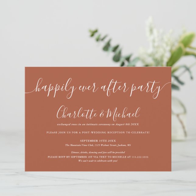 Terracotta Happily Ever After Party Wedding Invitation (Standing Front)