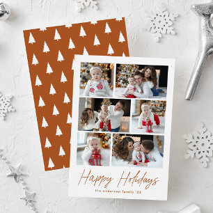 Terracotta Happy Holidays Script 6 Photo Collage Holiday Card