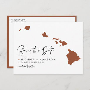 Terracotta Hawaii State Map QR Code Save the Date Announcement Postcard