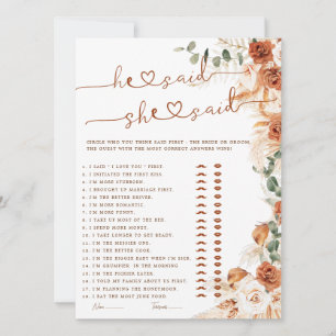 Terracotta He Said She Said Bridal Shower Game
