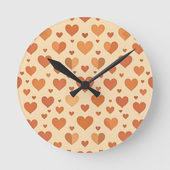 Terracotta Heart Scatter Pattern Round Clock (Front)