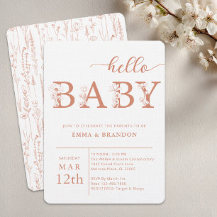 Terracotta Hello Baby Wildflower Invitation