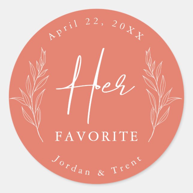 Terracotta Her Favourite Wedding Favour Sticker (Front)