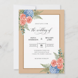 Terracotta Hydrangea Fern Wedding Invitation