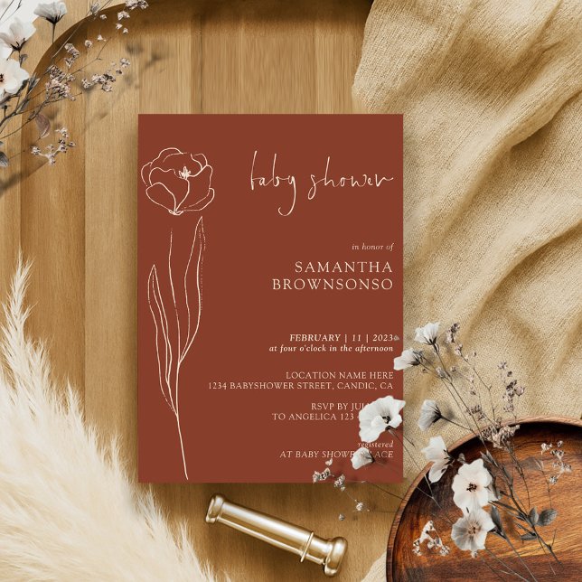 Terracotta Indie Flower Daisy Baby Shower Invitation (Creator Uploaded)