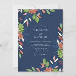 Terracotta Indigo Leafy Wedding Invitation