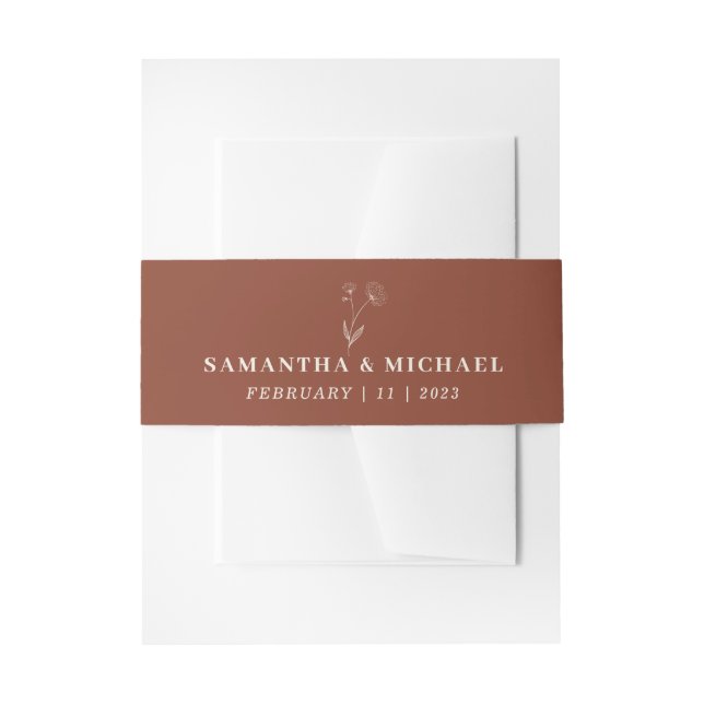 Terracotta Ivory Cotton Flower Monogram Elegant Invitation Belly Band (Front Example)