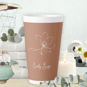 Terracotta Ivory Floral Line Art Minimalist Zen Latte Mug