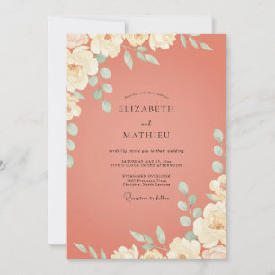 Terracotta Ivory Leafy Wedding Invitation