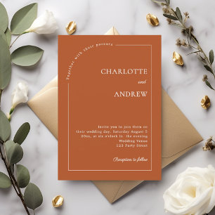 Terracotta ivory modern minimalist wedding invitation