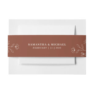 Terracotta Ivory Tiny Flower Monogram Wedding Invitation Belly Band