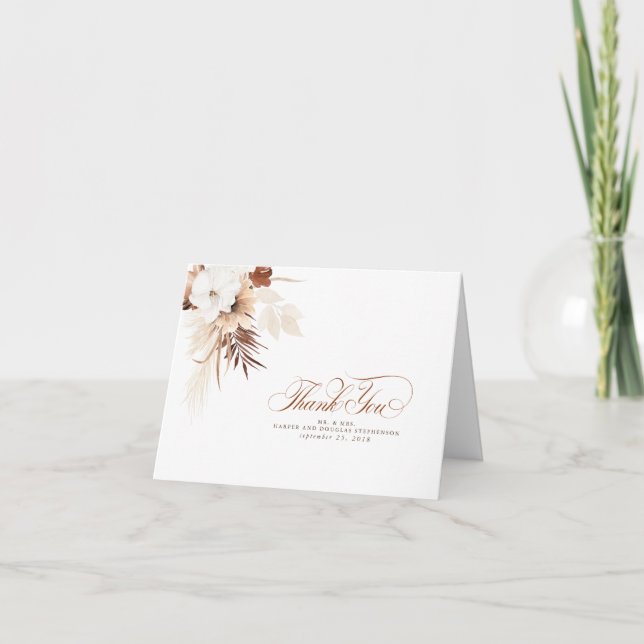 Terracotta Ivory White Flowers Boho Thank You (Front)