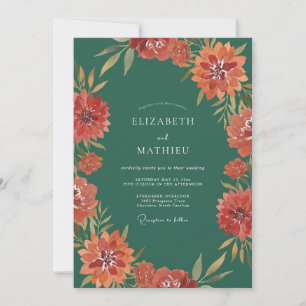 Terracotta Jade Wreath Wedding Invitation