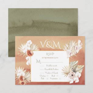 Terracotta & Khaki Palm Leaves Tropical RSVP Card