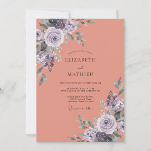 Terracotta Lavender Floral Watercolor Wedding Invitation